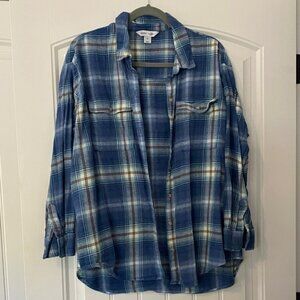 Old Navy Blue and Yellow Plaid Flannel Shirt